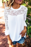 Casual Solid Lace Split Joint O Neck Tops（4 colors）