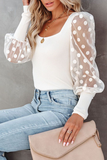 Fashion Elegant Polka Dot Patchwork See-through Square Collar Tops(3 colors)