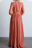 Moda elegante fenda sólida com cinto vestidos com decote em V (5 cores)