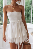 Fashion Sweet Solid Flounce With Belt Strapless A Line Dresses