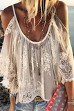 Fashion Casual Patchwork Lace Hollowed Out O Neck Blouses