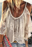 Fashion Casual Patchwork Lace Hollowed Out O Neck Blouses
