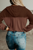 Casual Patchwork Buckle Contrast Hooded Collar Tops