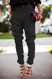 Casual sólido retalhos regular cintura média reta calças de cor sólida (4 cores)