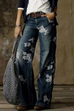 Calça jeans casual com estampa dividida dividida na cintura média e corte de bota (5 cores)