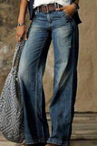 Jeans casual estampado patchwork com corte bota (8 cores)