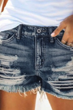 Shorts jeans retos casuais com cintura média rasgada