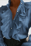 Blusas elegantes con cuello mao y volantes con hebilla sólida (4 colores)