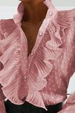 Blusas elegantes con cuello mao y volantes con hebilla sólida (4 colores)