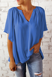 Casual Solid Split Joint V Neck T-Shirts(6 colors）