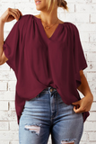 Casual Solid Split Joint V Neck T-Shirts(6 colors）