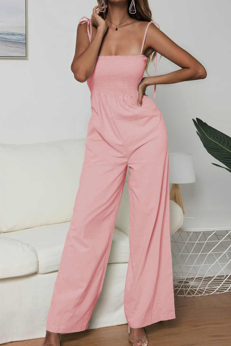 Sexy Solid Split Joint Spaghetti Strap Loose Jumpsuits