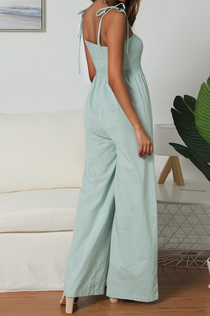 Sexy Solid Split Joint Spaghetti Strap Loose Jumpsuits