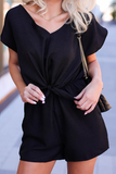Solid Patchwork V Neck Straight Rompers