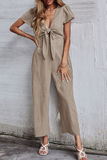 Casual Solid Patchwork V Neck Straight Jumpsuits