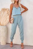 Casual Solid Patchwork Spaghetti Strap Harlan Jumpsuits(3 Colors)