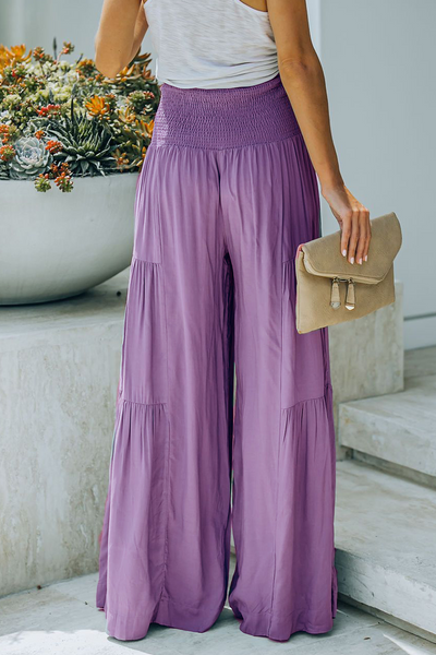 Casual Solid Split Joint Loose High Waist Wide Leg Solid Color Bottoms ...