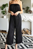 Casual Solid Split Joint Strapless Straight Jumpsuits