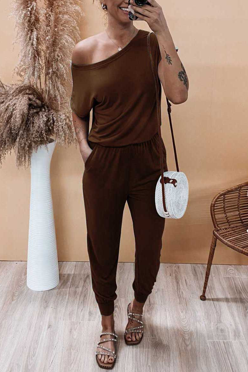 Casual Solid Split Joint One Shoulder Harlan Jumpsuits(6 colors)