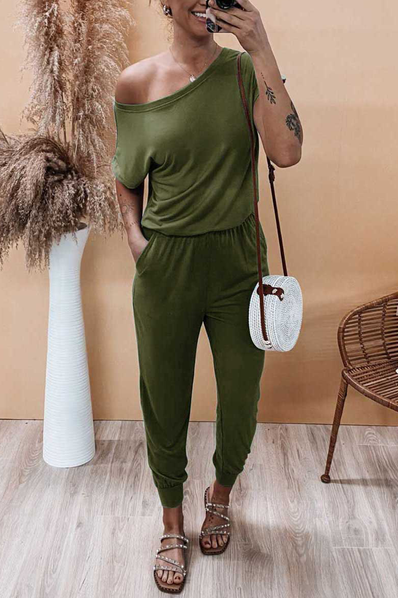 Casual Solid Split Joint One Shoulder Harlan Jumpsuits(6 colors)