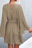Vestidos informales con falda y cintura con cuello en V y retales lisos (3 colores)