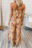Casual Print Patchwork Strapless Straight Jumpsuits