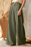Casual Solid Split Joint Loose Mid Waist Wide Leg Solid Color Bottoms(3 colors)