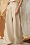 Casual Solid Split Joint Loose Mid Waist Wide Leg Solid Color Bottoms(3 colors)