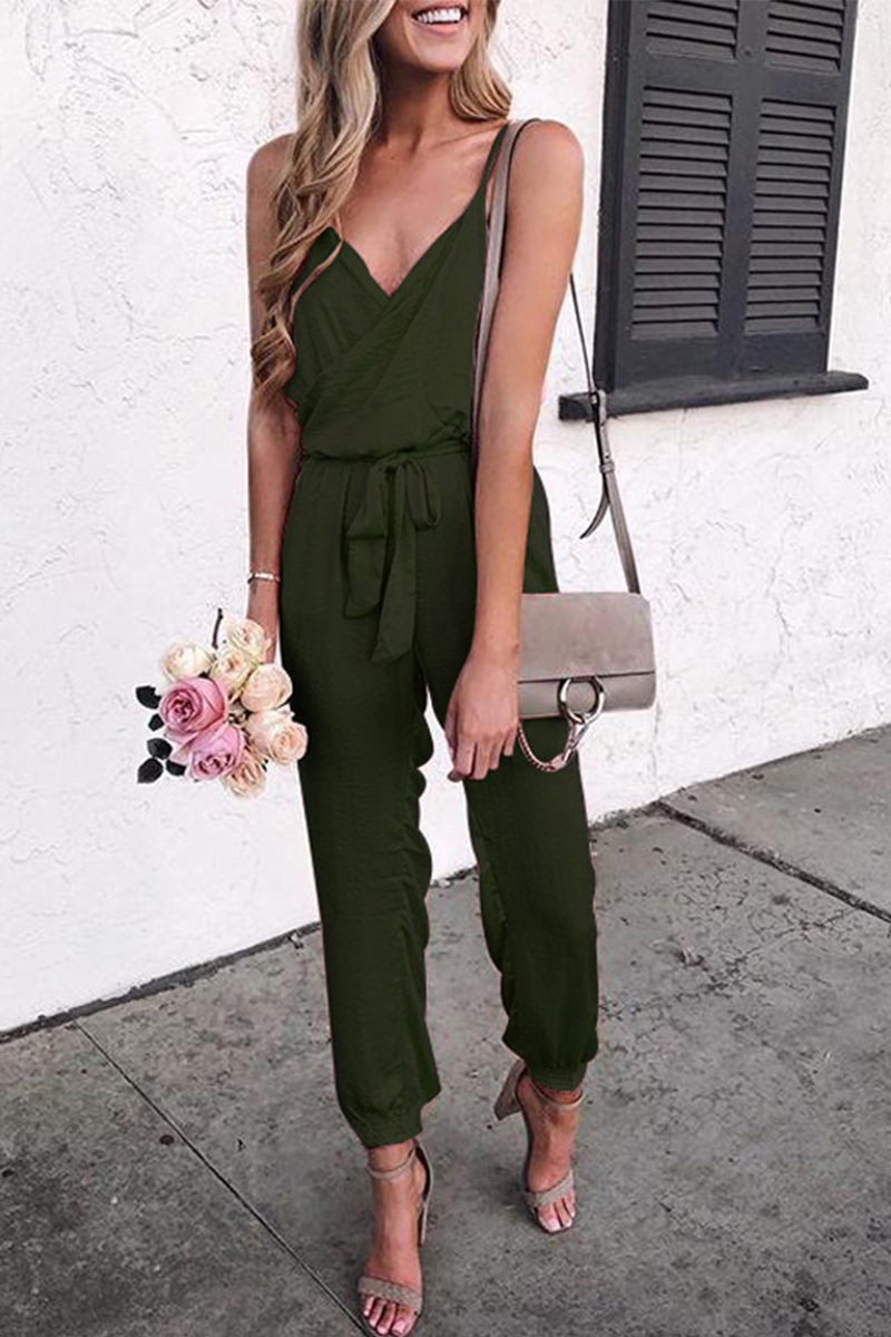 Casual Solid Split Joint Spaghetti Strap Harlan Jumpsuits(8 colors)
