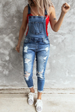 Casual Solid Ripped Square Collar Sleeveless Harlan Denim Jumpsuits