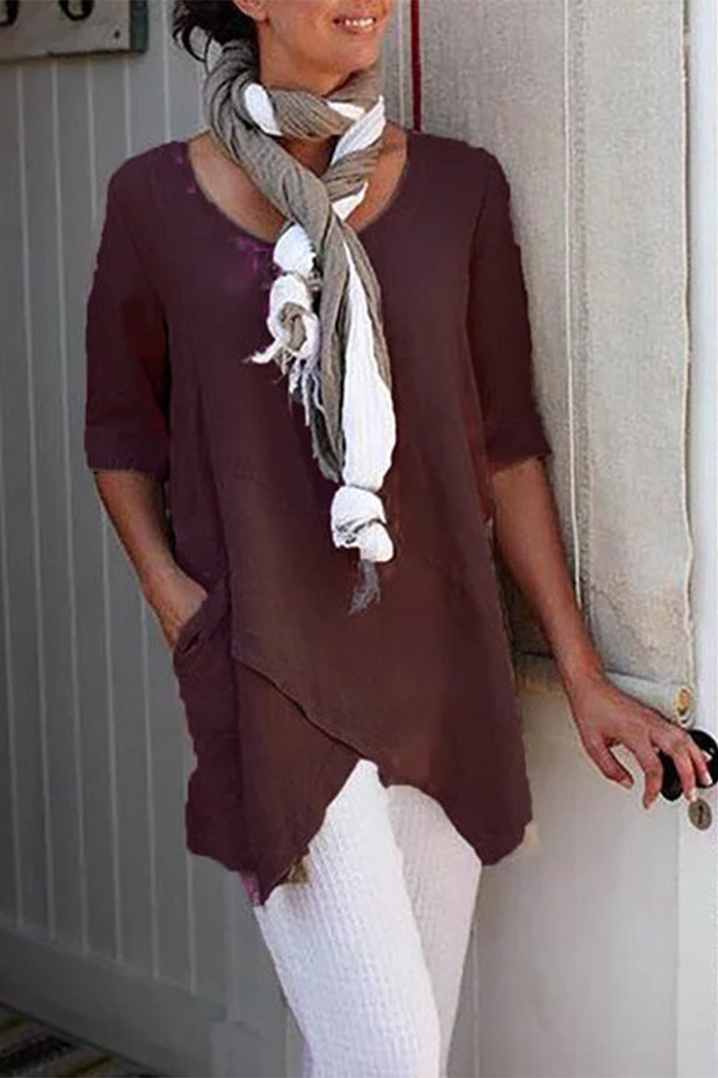 Casual Solid Patchwork O Neck T-Shirts(6 colors)