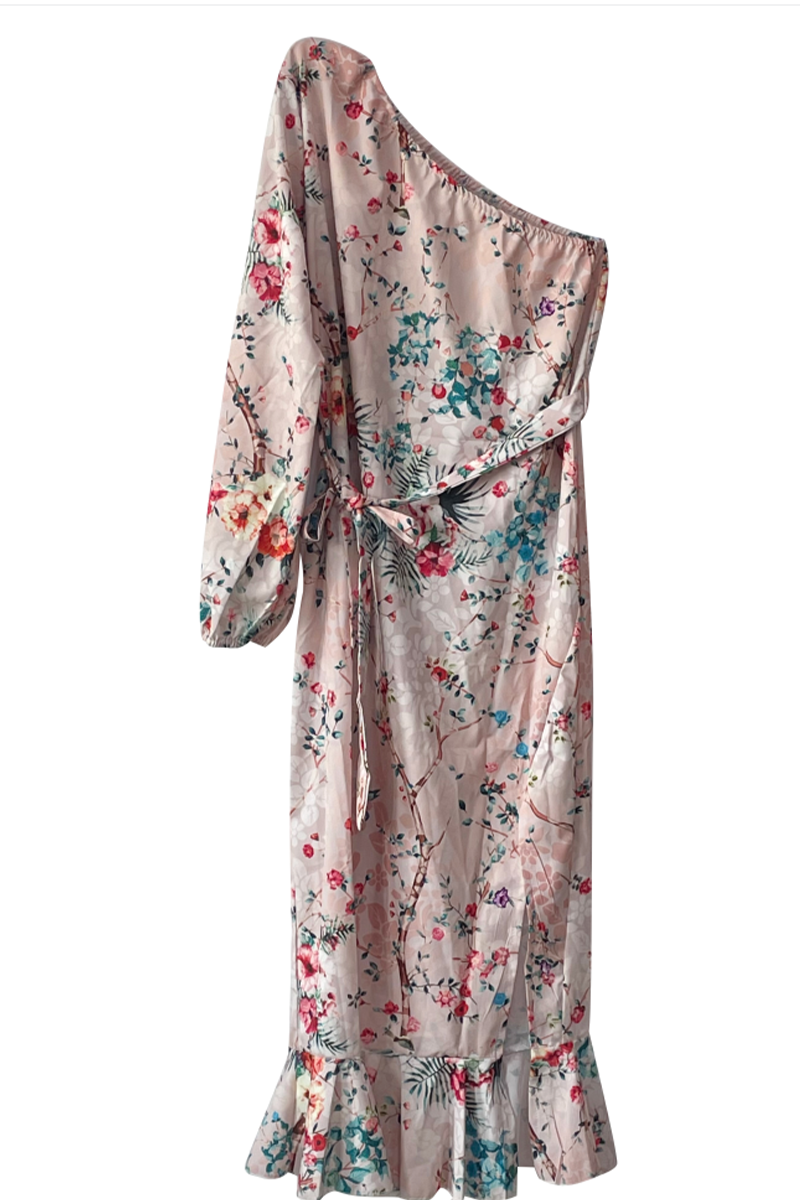 Casual Print Patchwork One Shoulder Irregular Dress Dresses – flornana