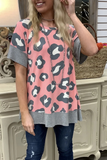 Casual Leopard Patchwork O Neck T-Shirts（3 colors）