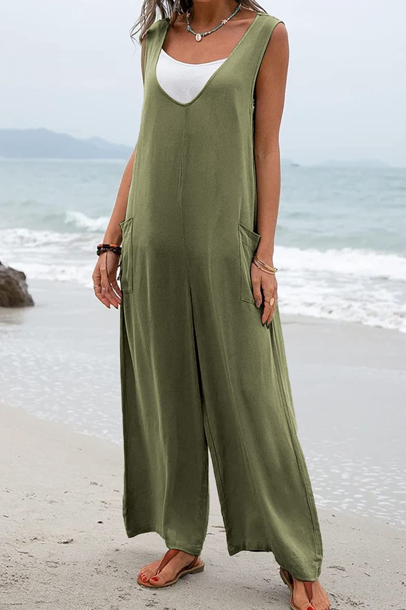 Casual Solid Patchwork U Neck Straight Jumpsuits(5 colors)