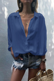 Blusas informales con cuello vuelto y retazos lisos (8 colores)