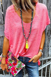 Casual Solid Patchwork V Neck T-Shirts(6 Colors)