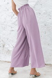 Pantalones informales de color sólido con parches lisos, sueltos, de cintura alta, pierna ancha (10 colores)