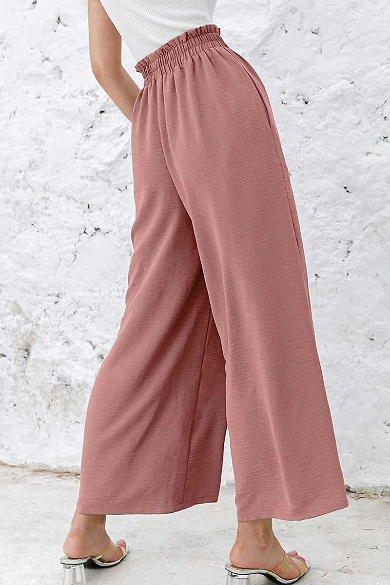 Casual Solid Patchwork Loose High Waist Wide Leg Solid Color Bottoms(10 Colors)