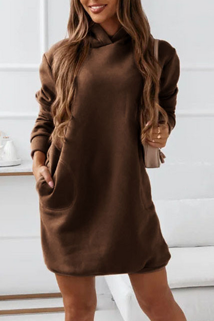 Casual Solid Patchwork Hooded Collar Straight Dresses