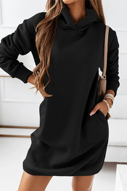 Casual Solid Patchwork Hooded Collar Straight Dresses