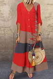 Vestidos rectos con cuello en V y botones de retazos de moda (4 colores)