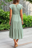 Fashion Solid Flounce O Neck Cake Skirt Dresses（9 colors）