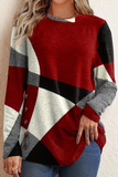 Suéteres casuais com estampa patchwork e gola redonda (5 cores)