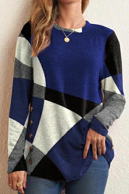 Casual Print Patchwork O Neck Sweaters(5 colors)