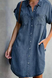 Casual Solid Patchwork Turndown Collar Shirt Dress Dresses(3 colors)