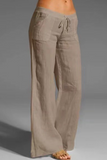 Pantalones informales de color sólido con parches lisos, sueltos, cintura media, pierna ancha (8 colores)