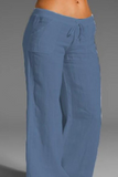 Pantalones informales de color sólido con parches lisos, sueltos, cintura media, pierna ancha (8 colores)