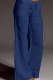 Casual sólido retalhos soltos cintura média perna larga calças de cor sólida (8 cores)