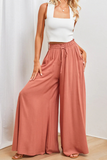 Pantalones informales de retazos lisos, sueltos, de cintura alta, pierna ancha, color sólido (5 colores)