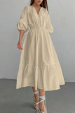 Casual Elegant Solid Patchwork V Neck A Line Short Sleeve Dress(3 colors)